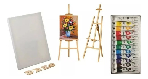 Pack/set De Bastidor, Atril 120cm Y 12 Pinturas