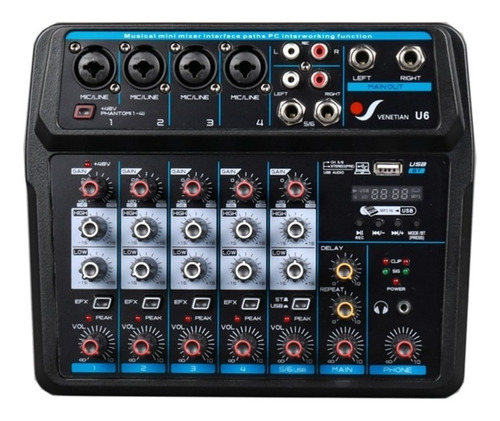 Consola Venetian U6 Mixer 6ch Streaming Con Interface Usb Pc