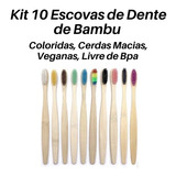 Kit 10 Escovas De Dente De Bambu Cerdas Macias Eco Veganas