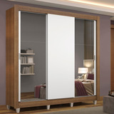 Guarda Roupa Casal Mônaco Madesa 3 Portas Espelhos Pés Rb Cor Rustic/branco