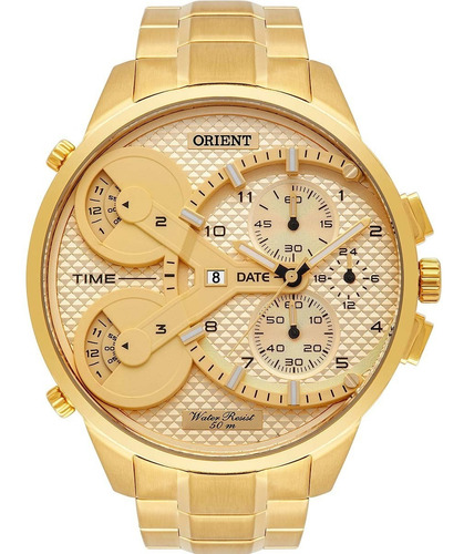 Relógio Orient Masculino Dourado Cronógrafo Ostentação Luxo