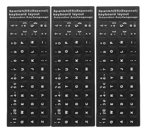 3x Español Para Computadora Letras Blancas Tapas Adhesivas