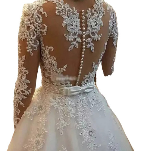 Vestido De Noiva Pérolas 2 Em 1 Princesa Manga Longa Vinner