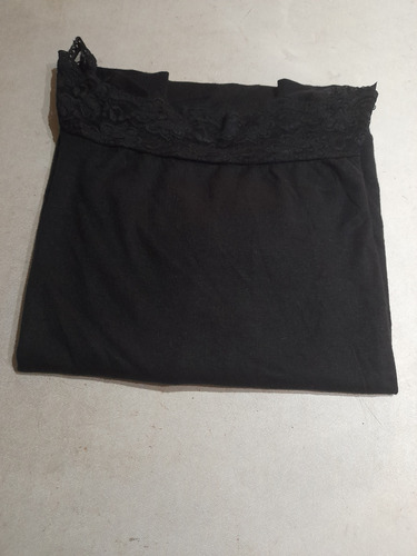 Remera Lanilla Escote Puntilla Negro Xl Mangas Largas 