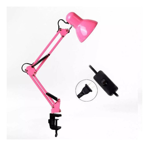 Lámpara Escritorio Con Brazo Largo Oscilante De Metal Rosa