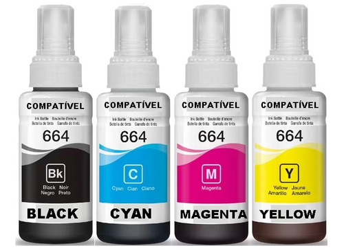 4x  Refil Tinta 664 Compatível Epson L355 L375 L395