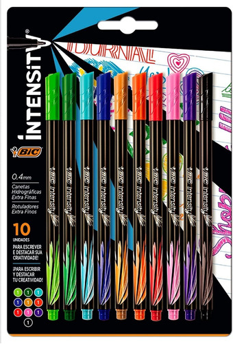 Jogo Caneta Bic Intensity Ponta Extra Fina 0,4mm C/ 10 Cores