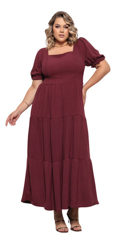 Vestido Evangélico Plus Size Longo Feminino Manga Curta