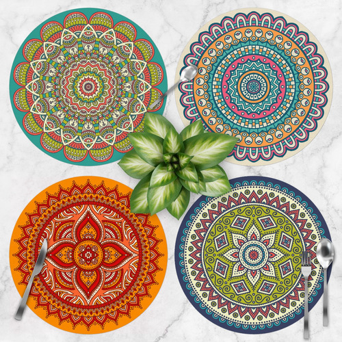 Manteles Circulares 6 Pz Mandalas Individuales Modernos Full