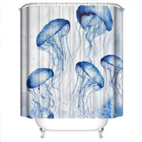 Cortina De Baño Decorativa Animales Marinos Azules