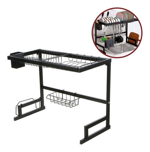 Organizador Cocina Escurridor Bacha Secaplatos Cubiertos Col Color Negro