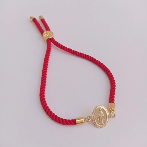 Pulsera Protección Roja Virgen De Los Rayos Baño Oro Ajustab