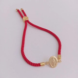 Pulsera Protección Roja Virgen De Los Rayos Baño Oro Ajustab