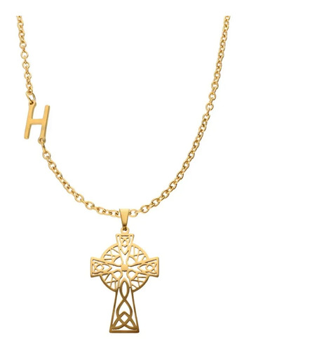 Collar Cruz Celta Protección Nudo Dije Letras Inicial Acero