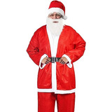 Sorangeun Disfraz De Santa Claus Para Hombre, Cómodo Disfraz De Papá Noel, 5pcs Conjunto De Papá Noel Con Gorro, Barba, Top, Pantalones, Cinturón