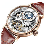 Kinyued Reloj Elegante Mecánico Automático Skeleton Piel