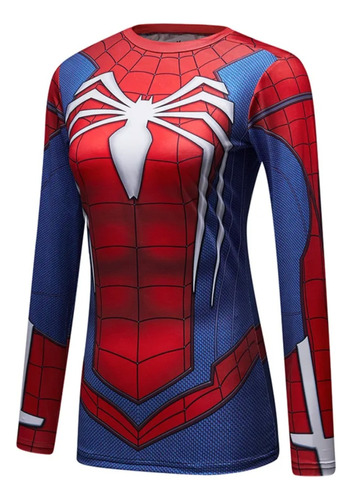 Playera Spiderman Cap America  Lycra Para Mujer Manga Larga