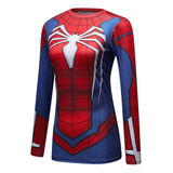 Playera Spiderman Cap America  Lycra Para Mujer Manga Larga