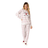 Pijama Feminino Flanelado Manga Longa Inverno Xadrez