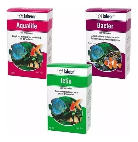 Labcon Kit Medicamento P/ Aquário Ictio Aqualife Bacter