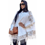 Poncho Blusa Manga Longa Feminina Kimono Tricot Inverno