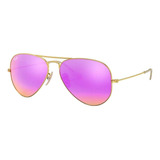 Anteojos De Sol Ray-ban Aviator Flash Lenses Standard Con Marco De Metal Color Polished Gold, Lente Cyclamen De Cristal Flash, Varilla Polished Gold De Metal - Rb3025