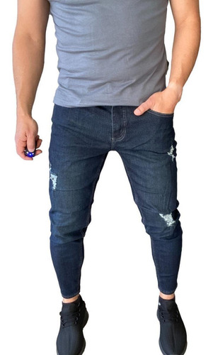 Jeans Destroyed Super Slim Ankle Azul Marino