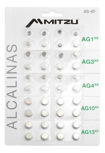 Baterias Alcalinas Boton Kit 8c/u Ag1 Ag3 Ag4 Ag10 Ag13 40pz