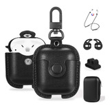 Funda Llavero Maxjoy De Cuero Pu Para AirPods 1/2 - Black 