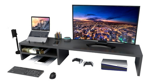 Suporte Dois Monitores Mesa Elevado 90x25x15 Preto