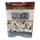 Set Alcoyana Soap De Baño Cortina + Alfombra + Ganchos 12