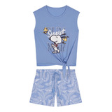 Pijama Corta 100% Algodón Snoopy  Azul Ws