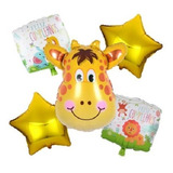 Set 5 Globos Metalizado Jirafa Animal Selva Feliz Cumple 