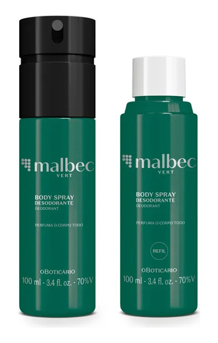 Combo Malbec Vert: Body Spray 100ml + Refil 100ml