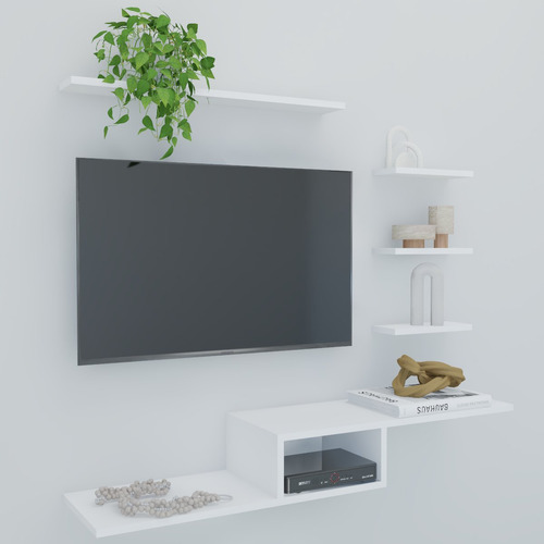 Kit 4 Prateleiras + Nicho Rack Suspenso Tv Sala Quarto Mdf