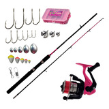 Kit Pesca Rosa Vara Frost 1,50m E Molinete Db200 Acessorios