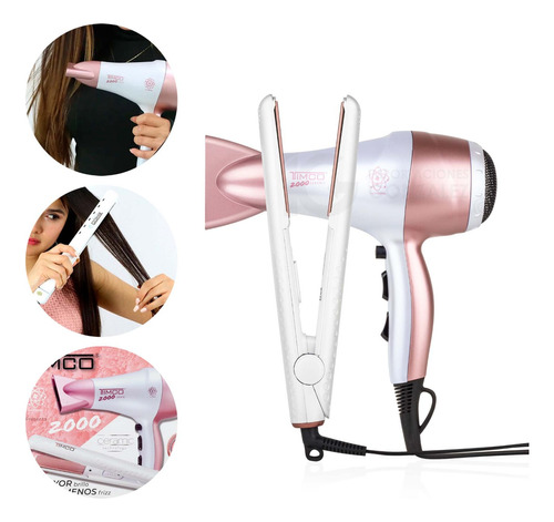 Kit Secadora Y Plancha Para El Cabello Timco® 2000 Ceramic 