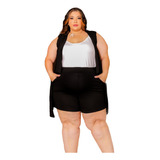 Conjunto Feminino Shorts Colete Liso Plus Size Extra Grande