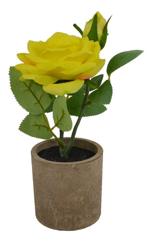 Planta Rosa Artificial Macetero Hormigón Decoración 24cm 