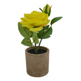 Planta Rosa Artificial Macetero Hormigón Decoración 24cm 