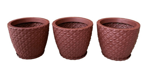 Jogo 3 Vasos Diamante 3d Plantas Casa Jardim Nº1 + Pratos