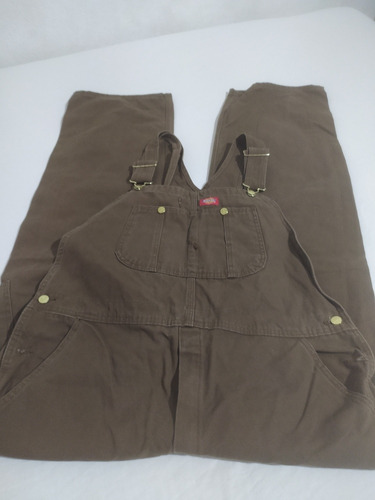 Pantalón De Pechera Dickies 38 X 30 Café Mezclilla Gruesa 