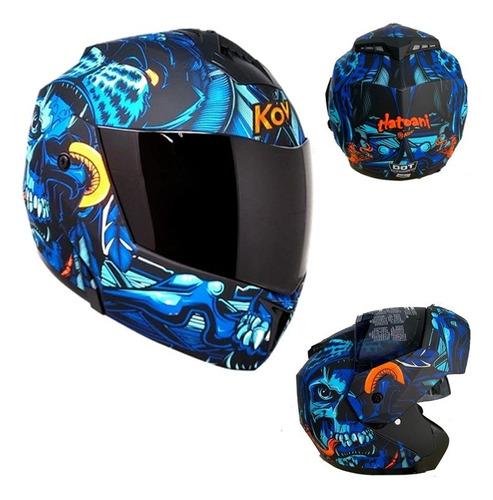 Casco Para Moto Azul Tlatoani Abatible Kov Certificado Ns Fz