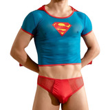 Tanga Hombre Super Heroe Conjunto  Crop Top Azul Cosplay