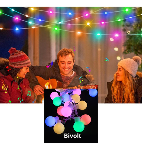 Cordão Varal Natal 20 Bolas Colorida Luz Fixa Bivolt