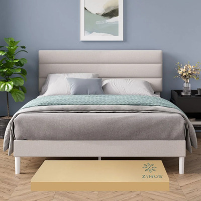 Zinus Base Piper Queen Con Cabecera Y Tapiz Beige Beige | Meses sin interés