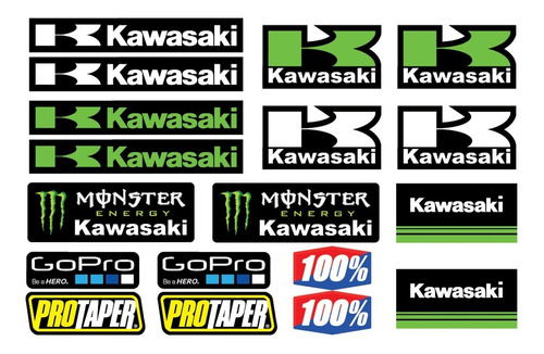 Pack Calcos Stickers Kawasaki Moto Atv - No Plancha 18 Unid.