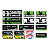 Pack Calcos Stickers Kawasaki Moto Atv - No Plancha 18 Unid.