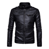 Chamarra Rockera De Piel Hombre Biker Cuello Alto Cinta B9