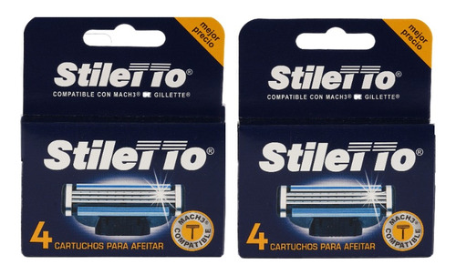 Stiletto® 8 Cartuchos De Afeitar Compatibles Con Mach3® 